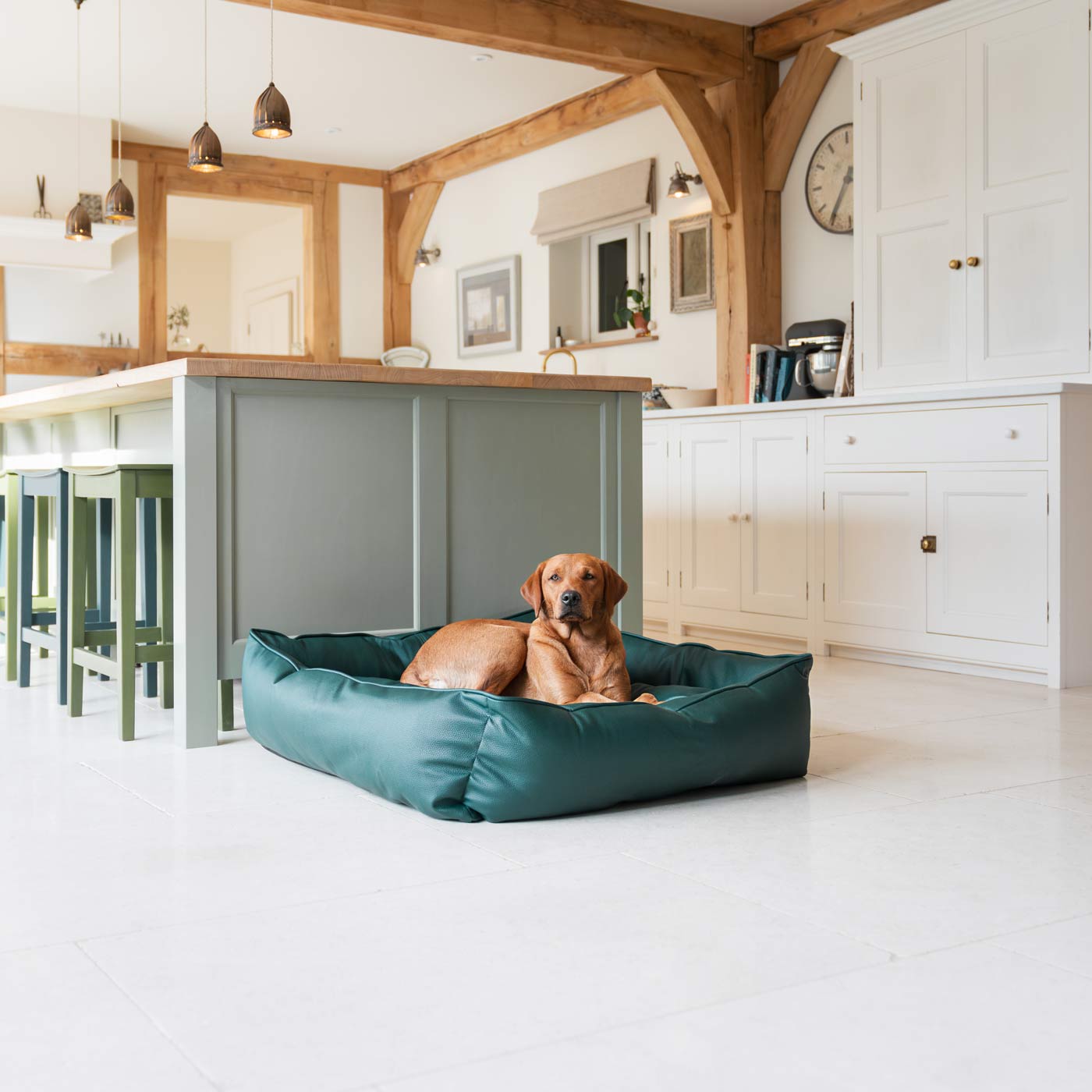 Box Bed With Removable Covers in Rhino Tough Forest Faux Leather by Lords & Labradors