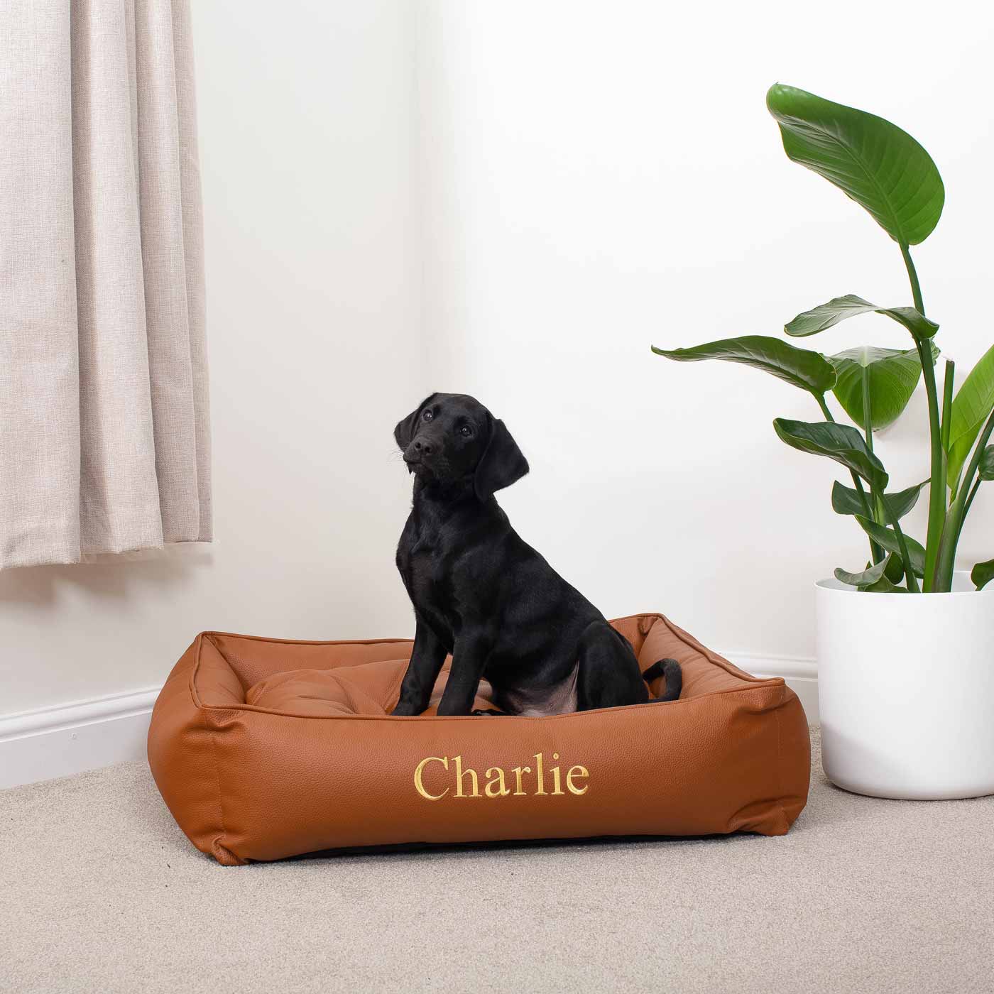 Box Bed With Removable Covers in Rhino Tough Ember Faux Leather by Lords & Labradors
