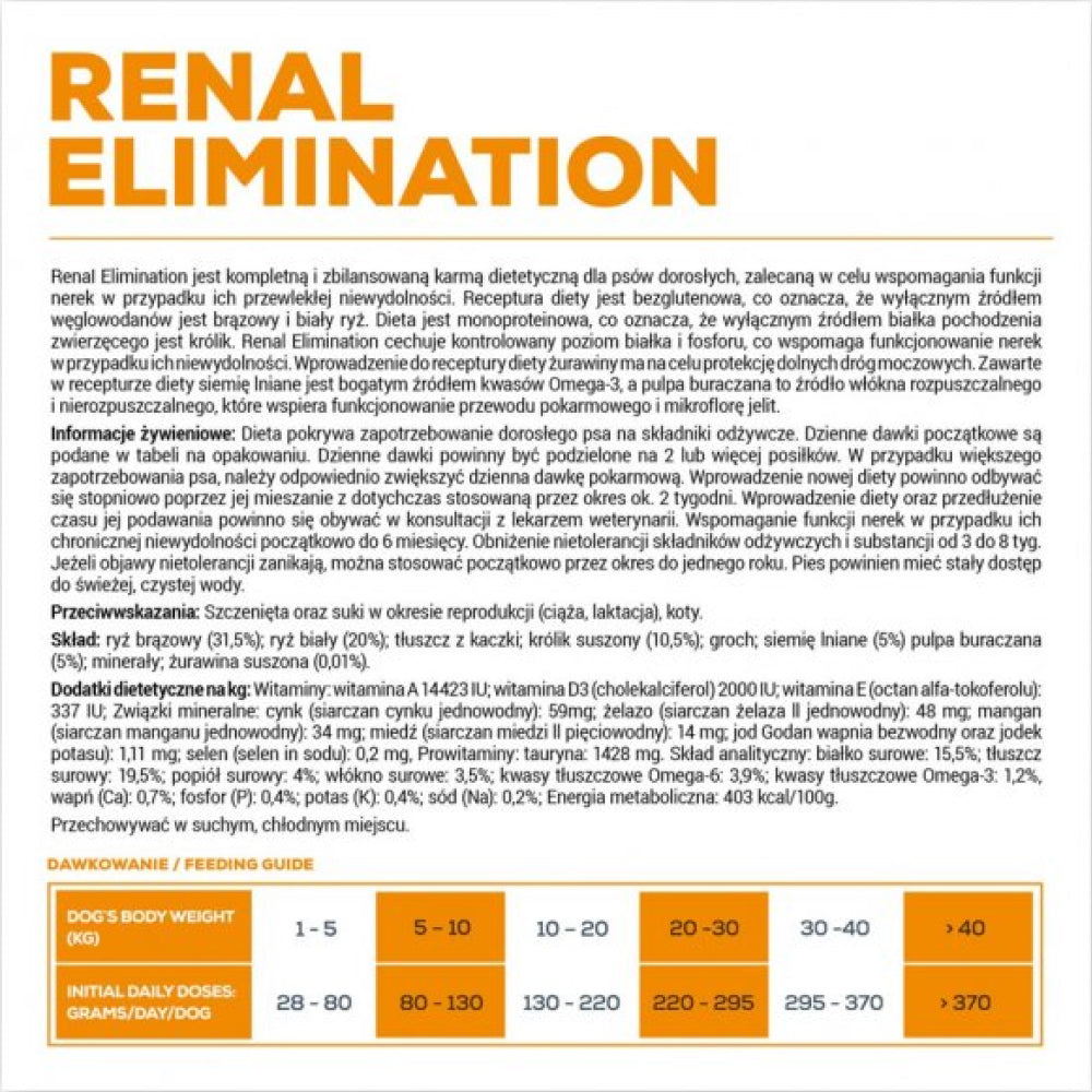 Renal Elimination Dog Dry Food