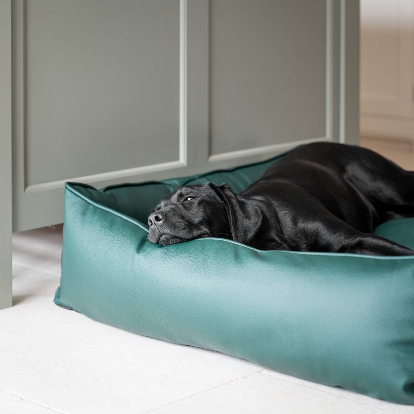 Box Bed With Removable Covers in Rhino Tough Forest Faux Leather by Lords & Labradors